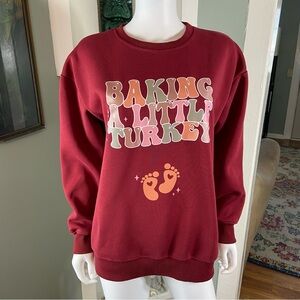 Maternity Pregnant Red 'Baking A Little Turkey' Sweatshirt Bun in the Oven